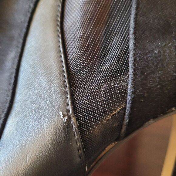 Zara Bootie Sandals 7.5 Black Leather Suede Mesh Patchwork Lace Peep Stilettos - Picture 5 of 17